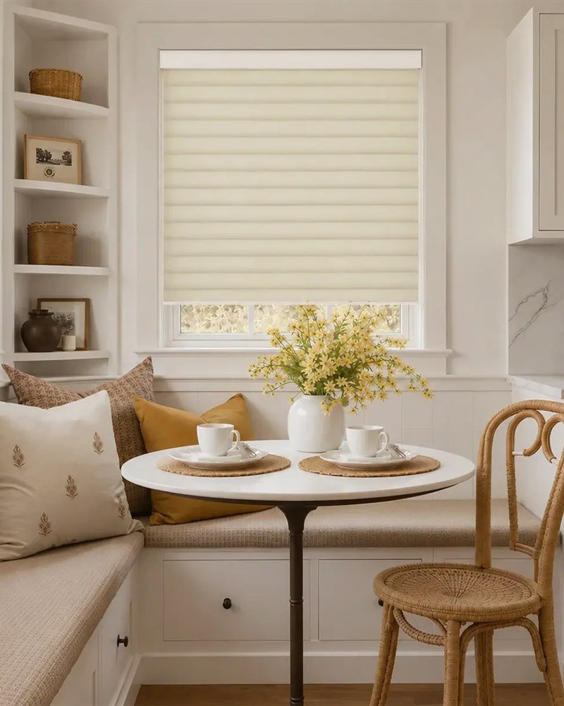 Calm interior with a light filtering shade