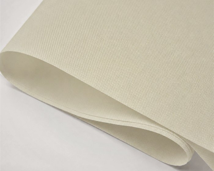 Layered shade fabrics in warm neutral tones